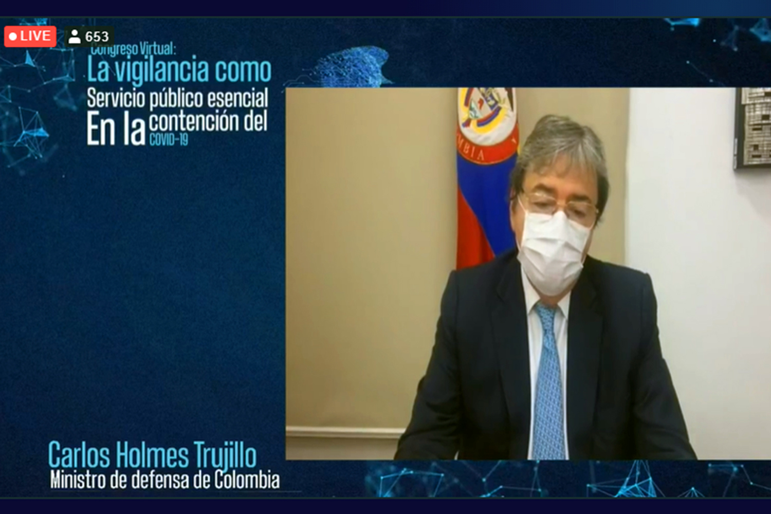 seguridad privada El ministro de Defensa colombiano Carlos Holmes Trujillo en el congreso virtual de ECOS