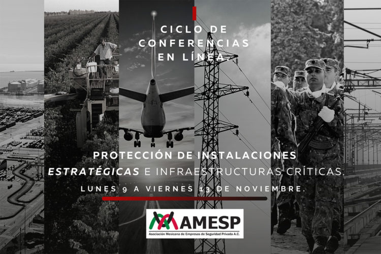 Amesp cartel del ciclo de conferencias sobre instalaciones estratégicas e infraestructuras críticas