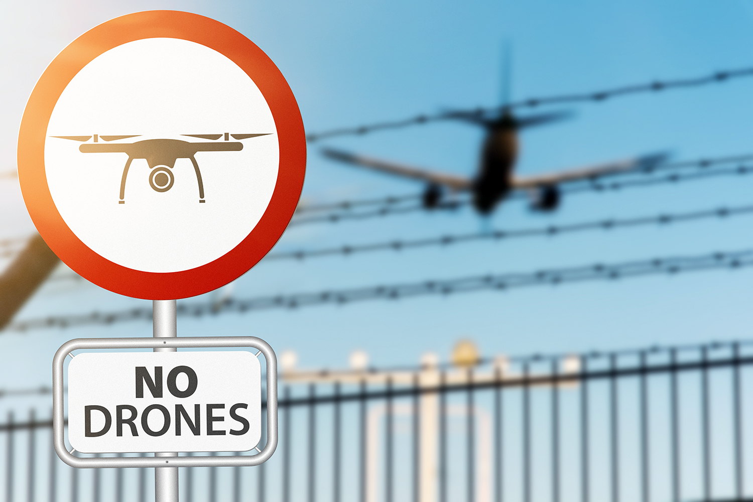 seguridad aeropuertos señal de drones prohibidos