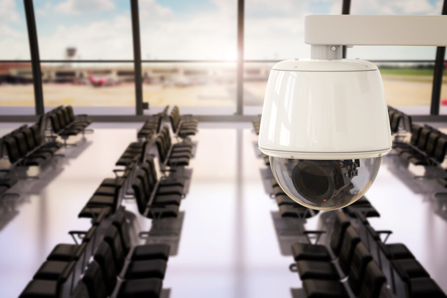 cámara de videovigilancia en un aeropuerto