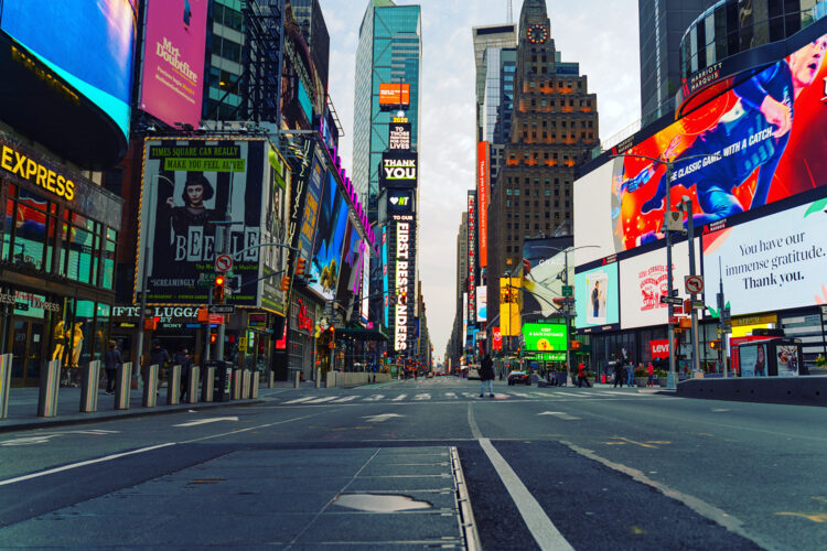Imagen de Times Square durante el confinamiento provocado por la pandemia de SARS-CoV-2