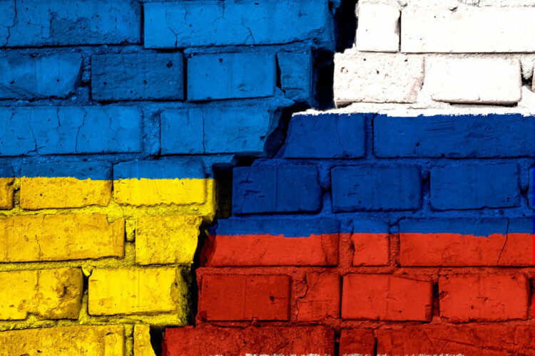 un muro de ladrillos escenifica la guerra entre Rusia y Ucrania