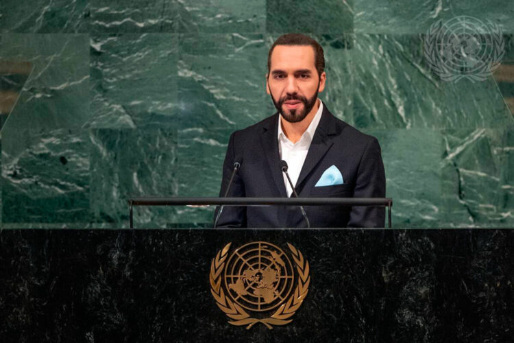 El presidente de El Salvador, Nayib Bukele, durante su intervención en la Asamblea General de la ONU.