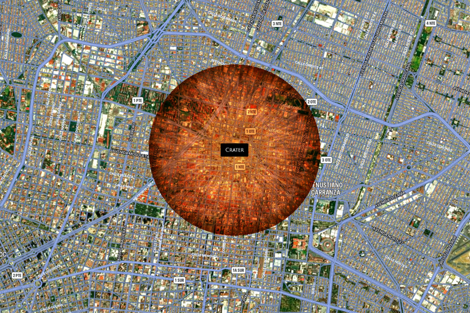 simulación del impacto de un asteroide contra la Ciudad de México