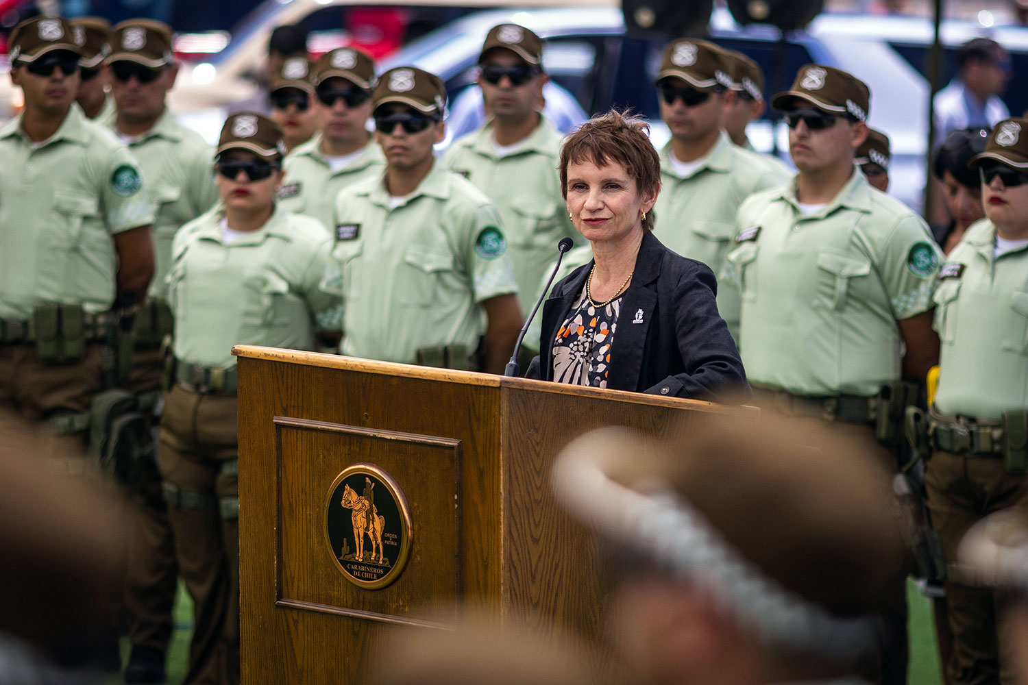 Carolina Tohá, ministra del Interior y Seguridad Pública, durante la presentación del nuevo uniforme de Carabineros de Chile