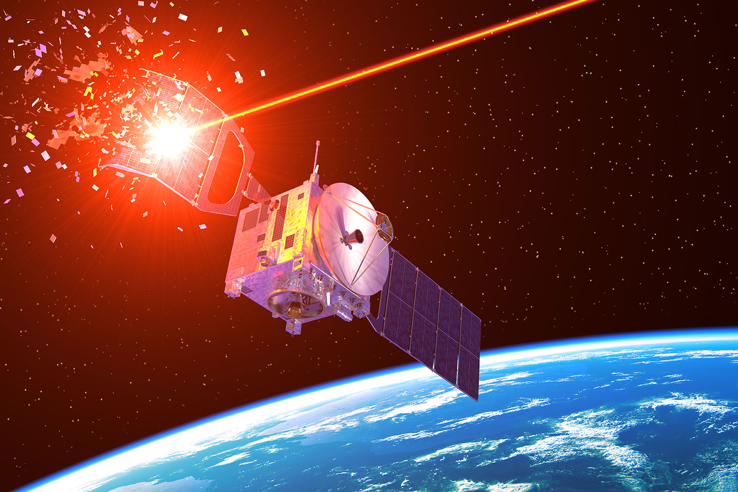 un satélite espacial es atacado con un rayo láser