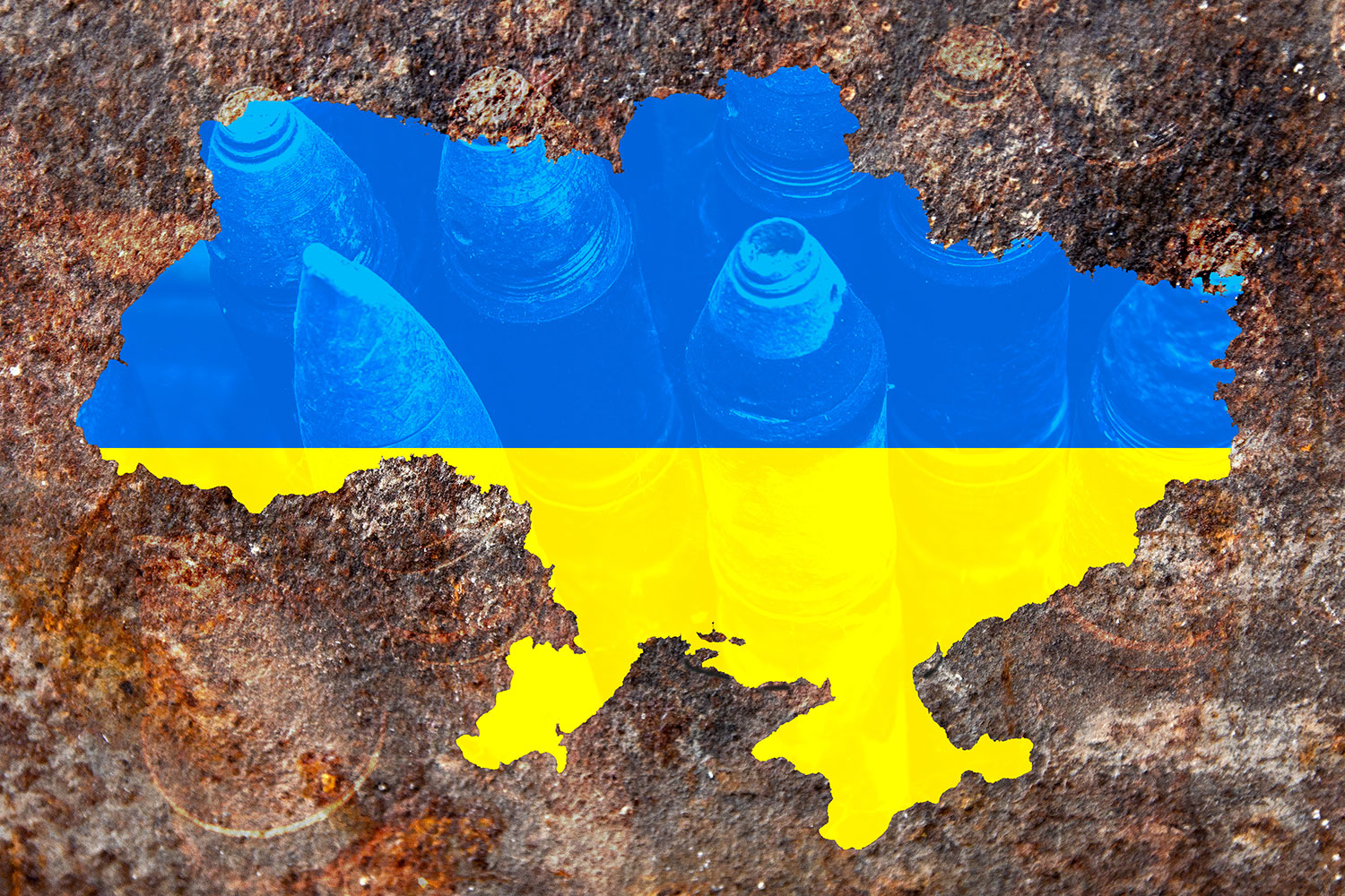 mapa de Ucrania con proyectiles de fondo