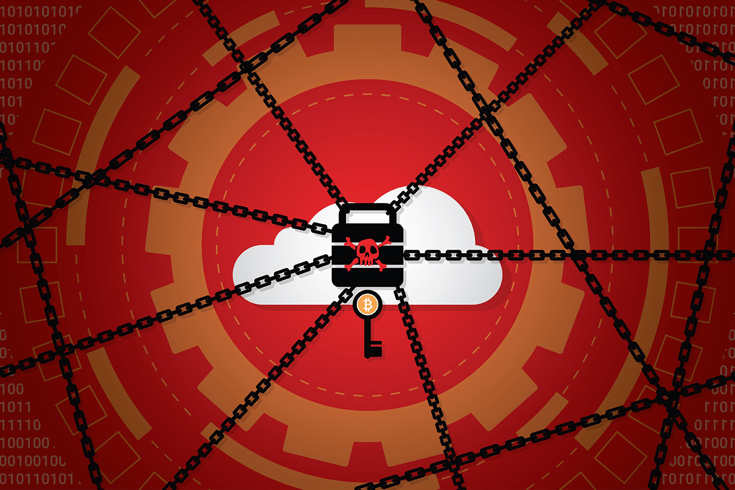 representación de ransomware con un candado cerrado y una llave con el símbolo del bitcoin