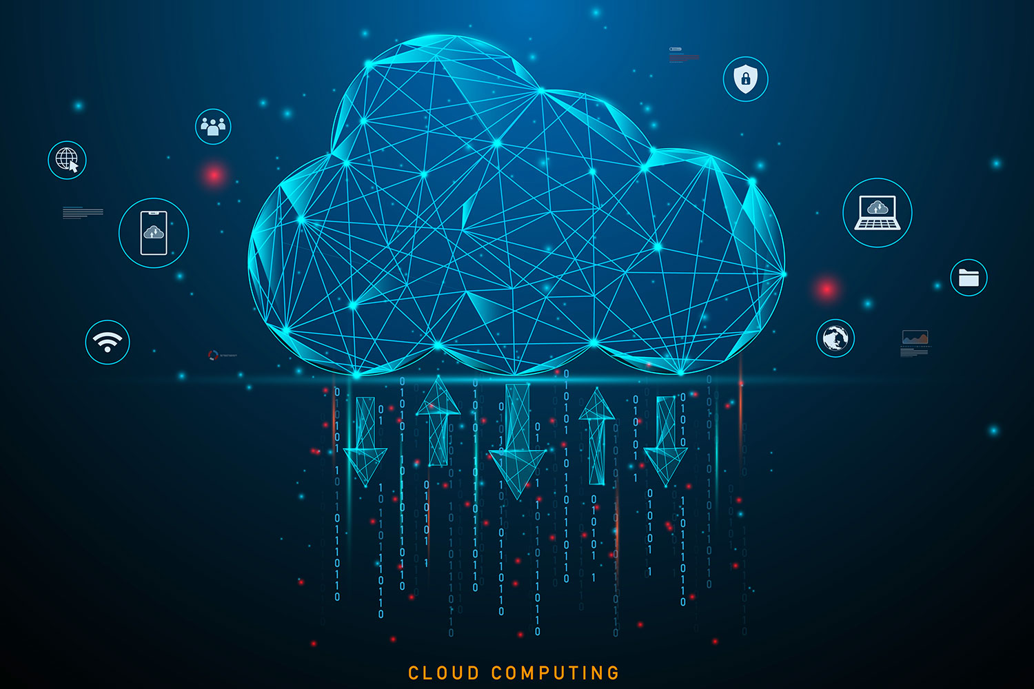 representación de cloud computing, wifi y dispositivos electrónicos