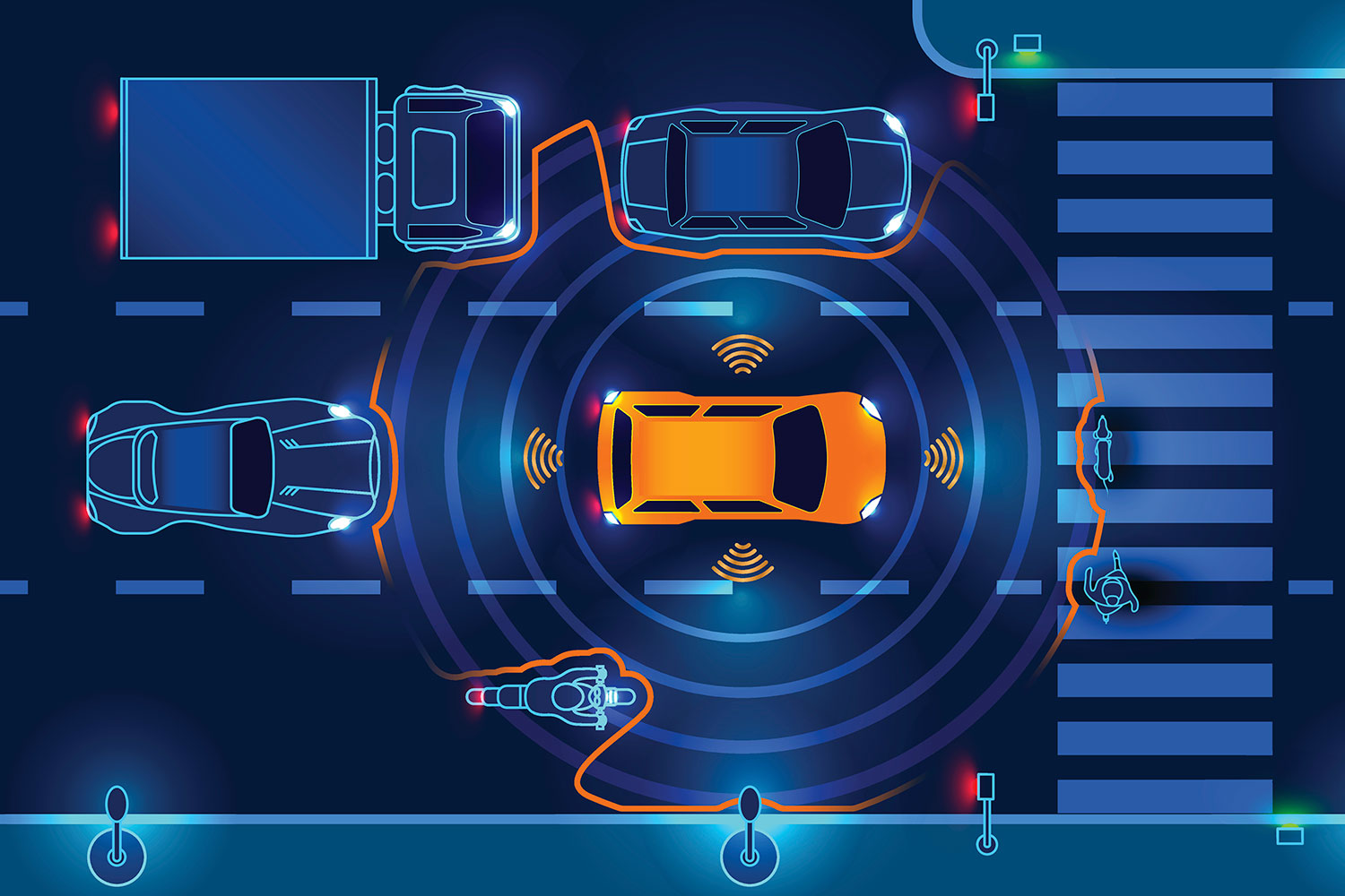 un vehículo autónomo utiliza sensores infrarrojos para detectar otros vehículos y obstáculos en el tráfico
