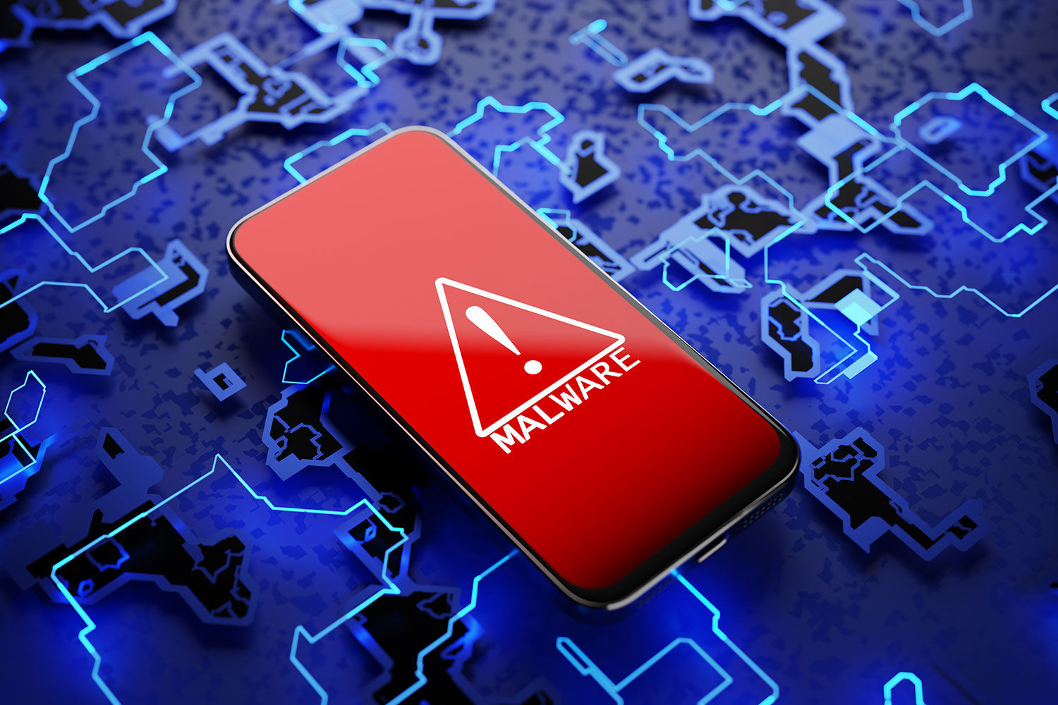 un smartphone con la pantalla roja y la advertencia de malware