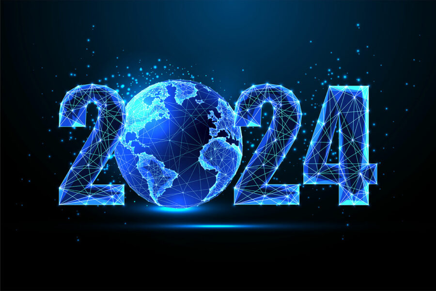 año 2024 con mapamundi digital