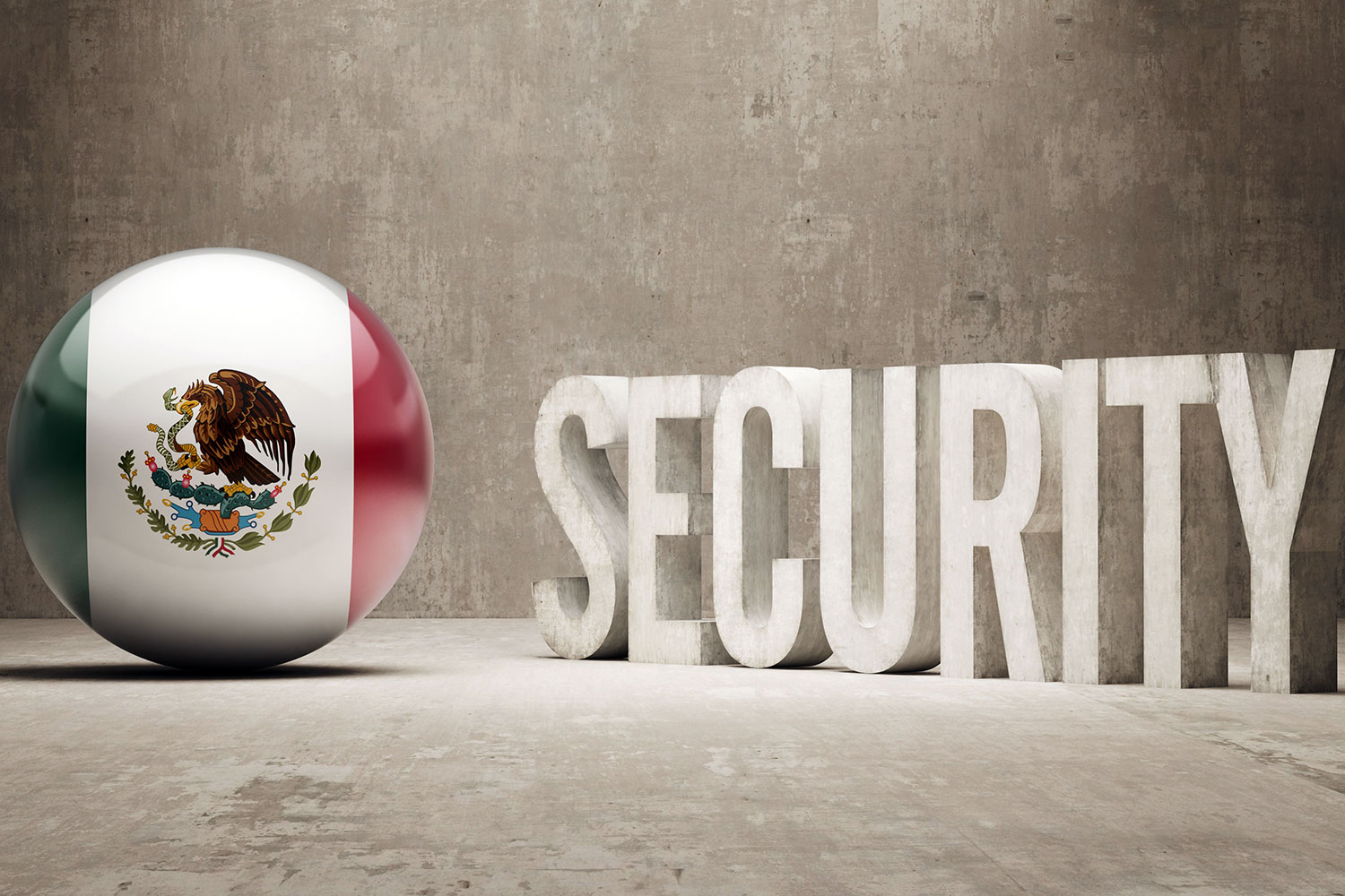 una esfera con la bandera de México y la palabra security
