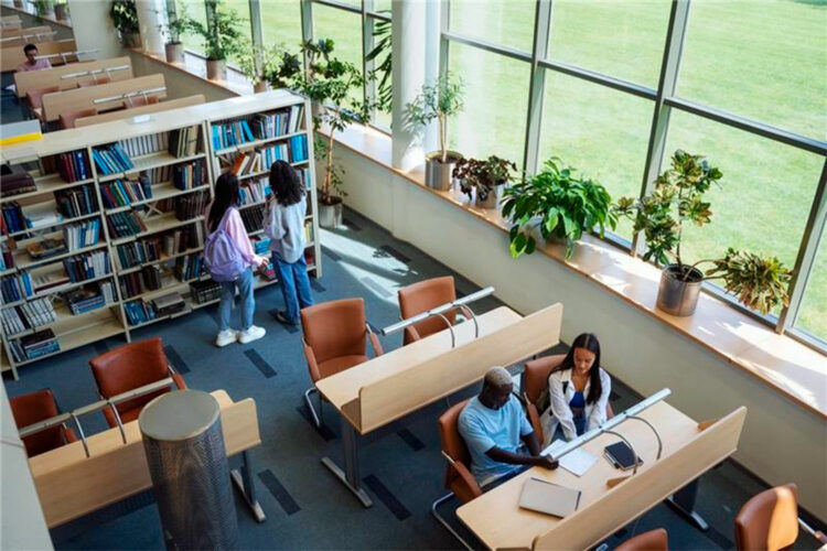 estudiantes en la biblioteca de un centro educativo