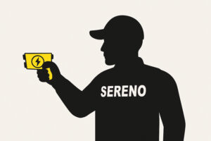 silueta de un sereno peruano utilizando una pistola eléctrica