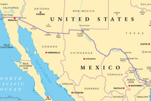 mapa de los estados fronterizos entre Estados Unidos y México