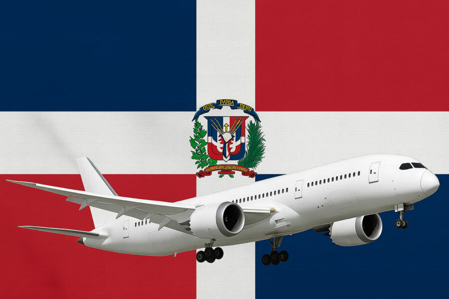 un avión sobre la bandera de República Dominicana