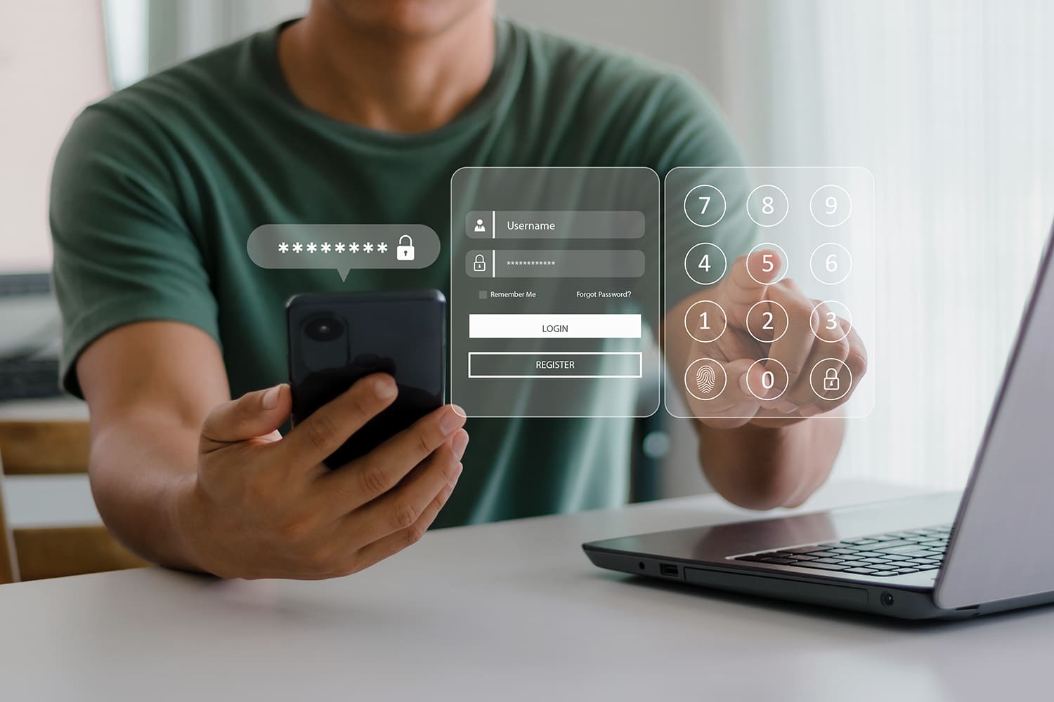 un hombre utiliza la autenticación multifactor con su teléfono móvil