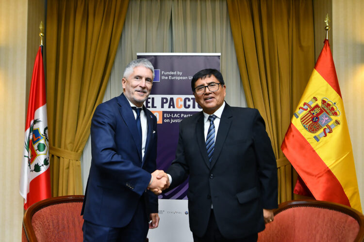 Fernando Grande-Marlaska (izquierda) y Carlos Malaver, ministros del Interior de España y del Perú, respectivamente.