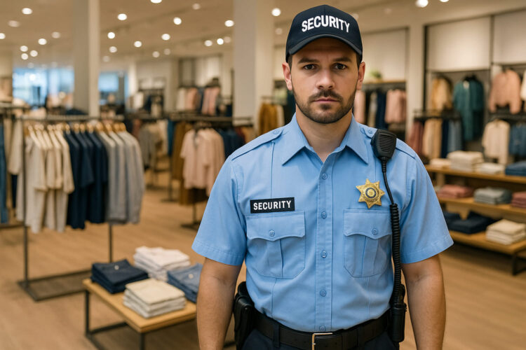 un vigilante de seguridad en una tienda de ropa