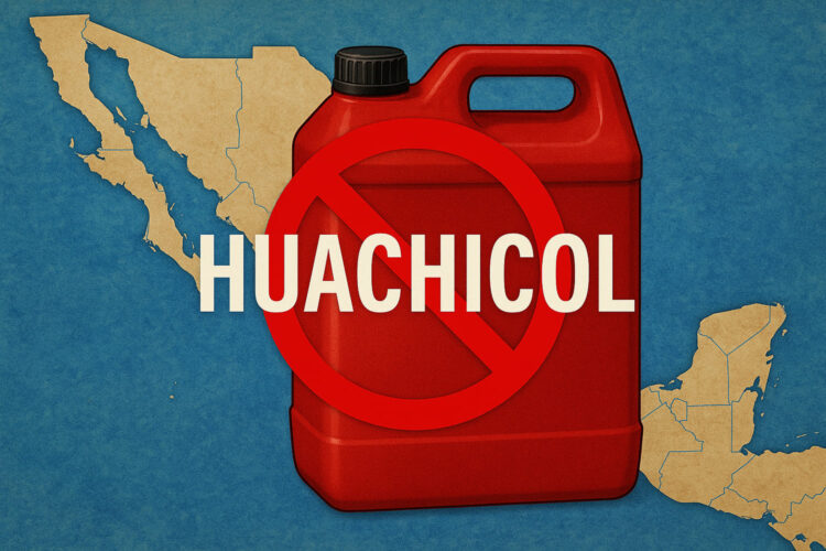 un bidón de huachicol con el mapa de México
