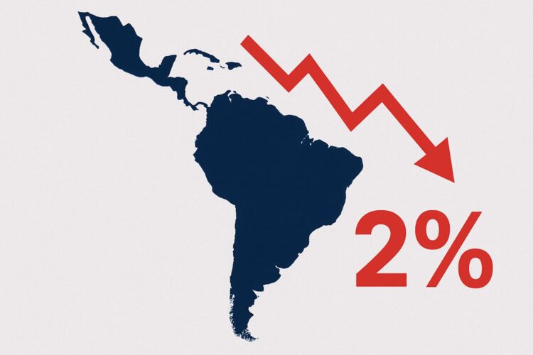 mapa de América Latina con una flecha estadística y 2%