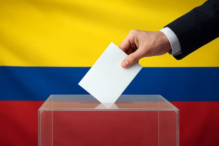 un hombre introduce un voto en una urna en Colombia