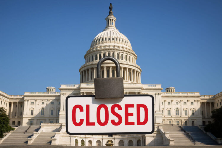 imagen del Capitolio de Estados Unidos con el cartel Closed y un candado