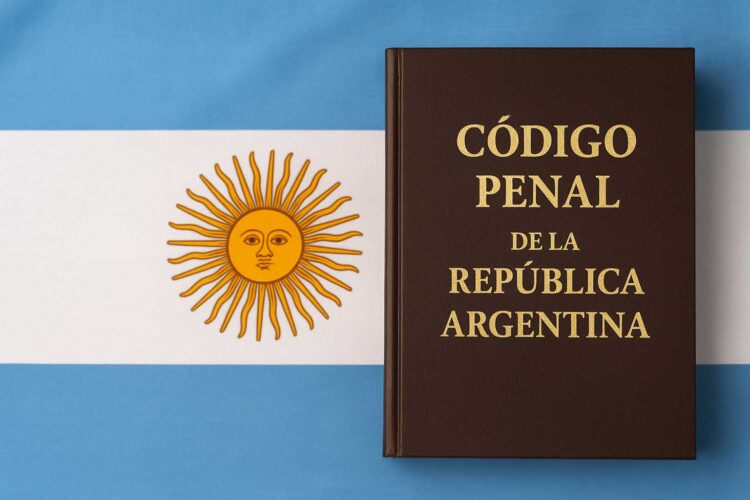 una bandera argentina con el Código Penal de la República Argentina