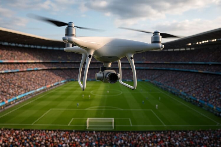 un dron en un estadio de fútbol