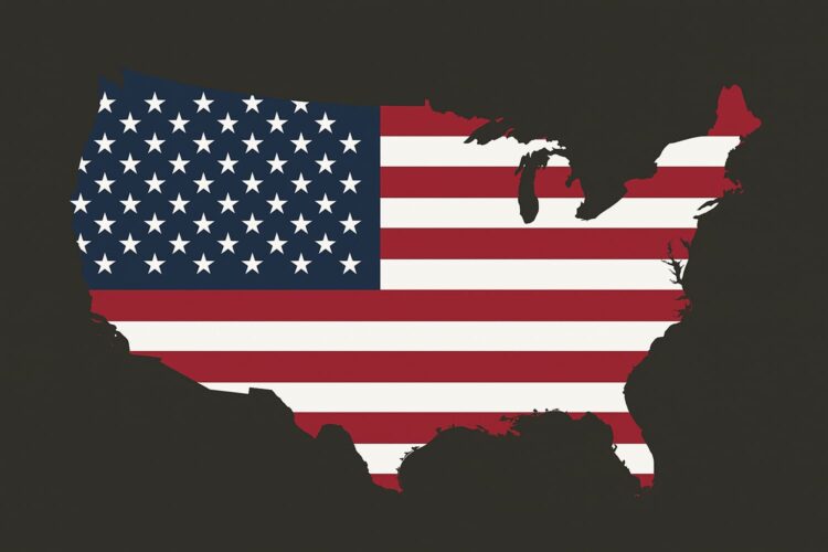 mapa con la bandera de Estados Unidos