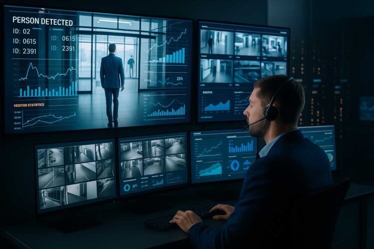 un monitorista observa varios monitores en un centro de monitoreo inteligente