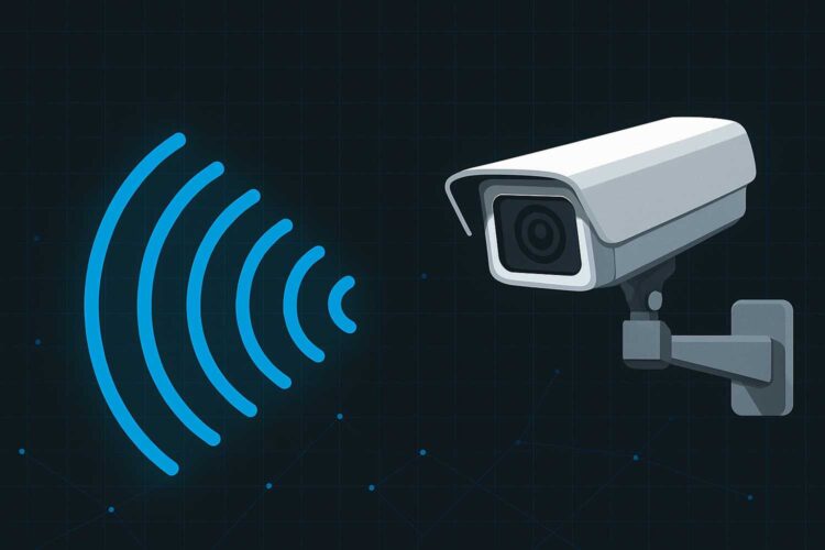 una cámara de videovigilancia y ondas milimétricas