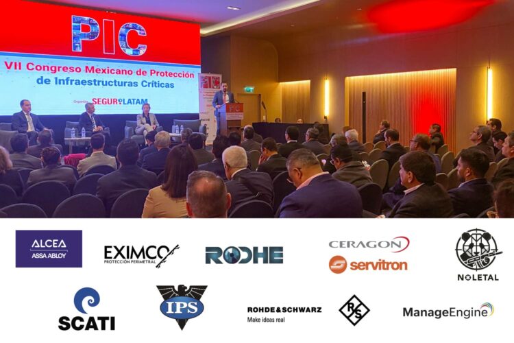 inauguración del VII Congreso Mexicano de Protección de Infraestructuras Críticas y logos de los patrocinadores del evento