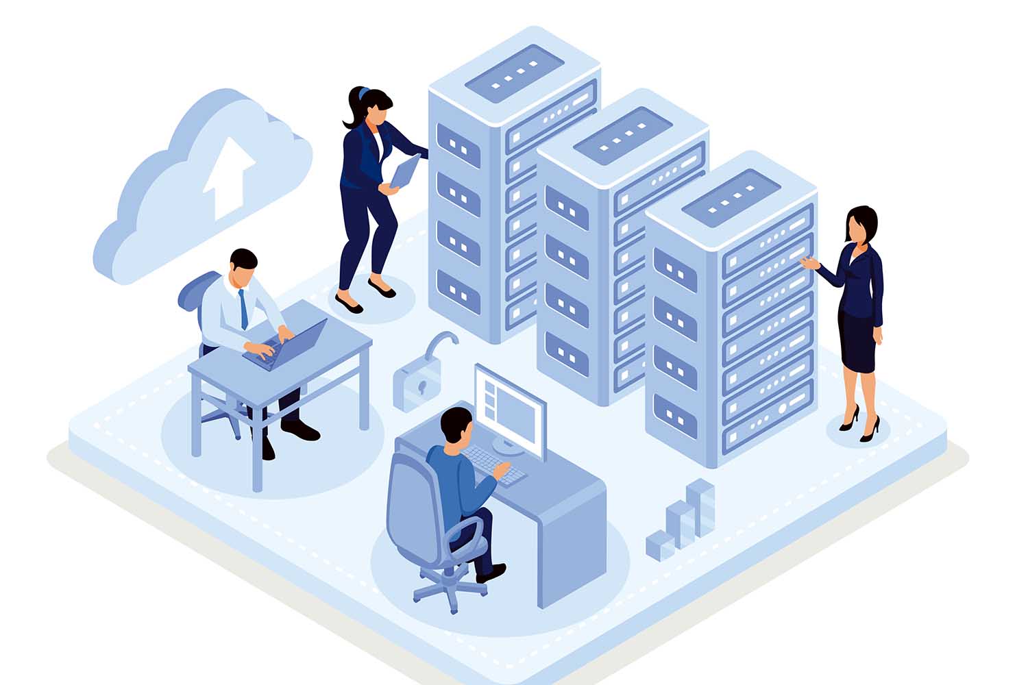 empleados en un centro de datos