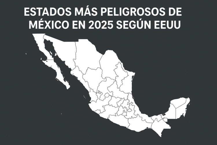 mapa de México con el texto Estados más peligrosos de México en 2025 según EEUU