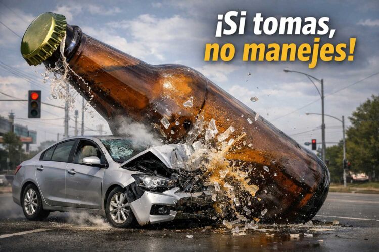 accidente de tránsito: un coche impacta contra una botella de cerveza