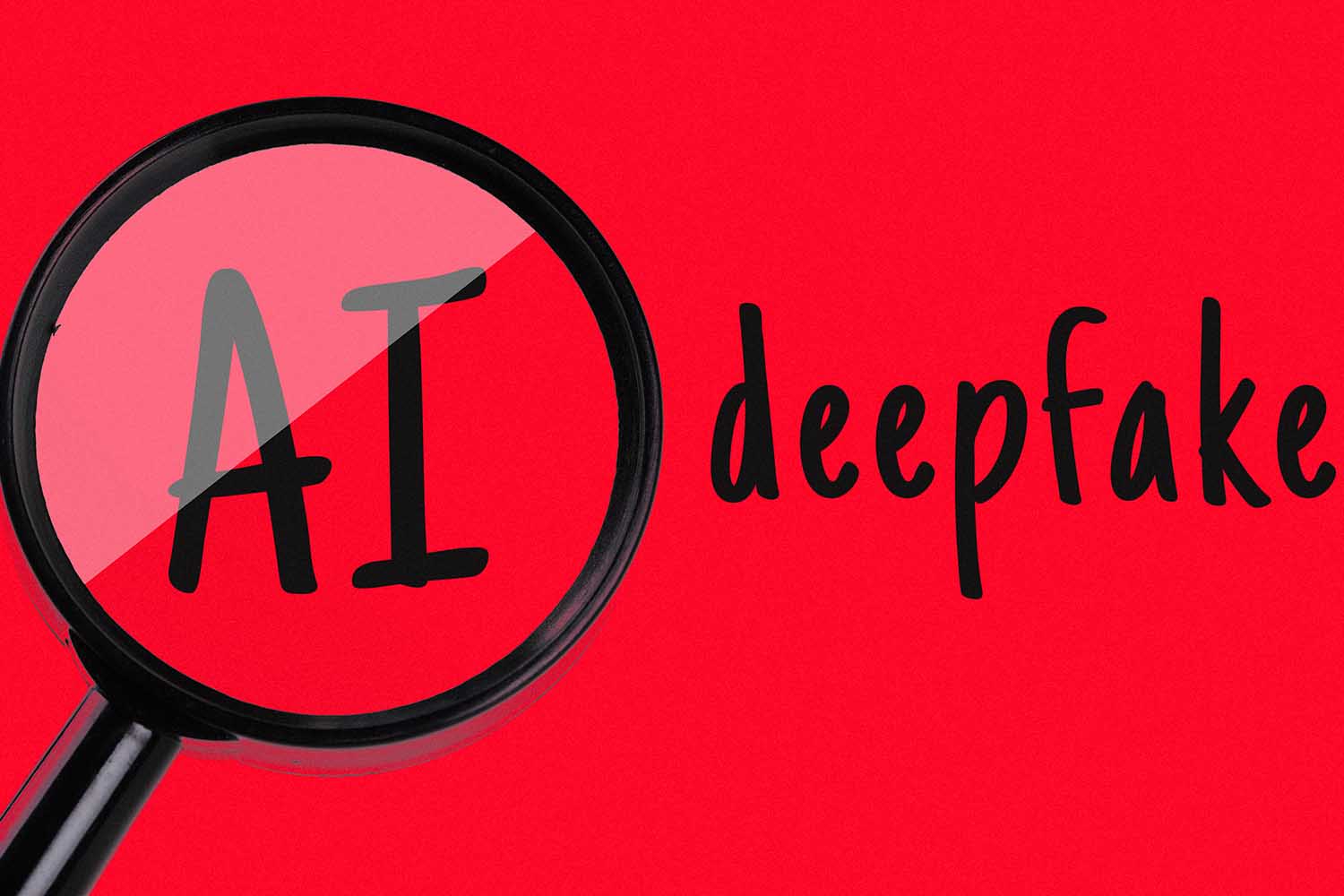 una lupa sobre las siglas de Inteligencia Artificial y junto a la palabra deepfake