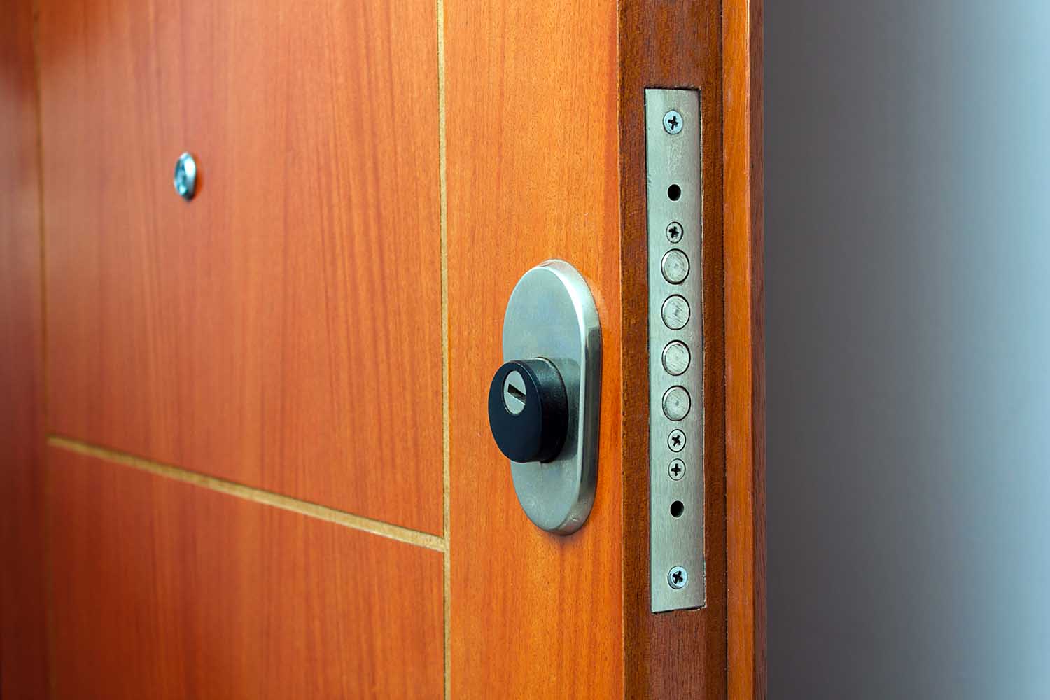 una puerta blindada con una cerradura multipunto