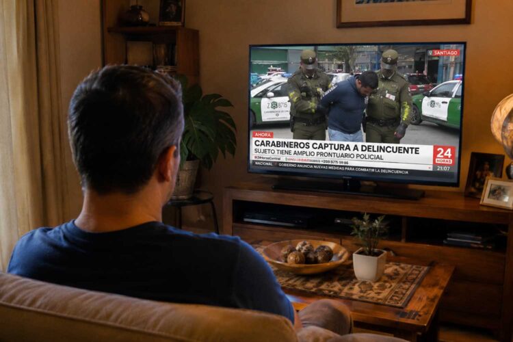 una persona ve un noticiario en la televisión chilena