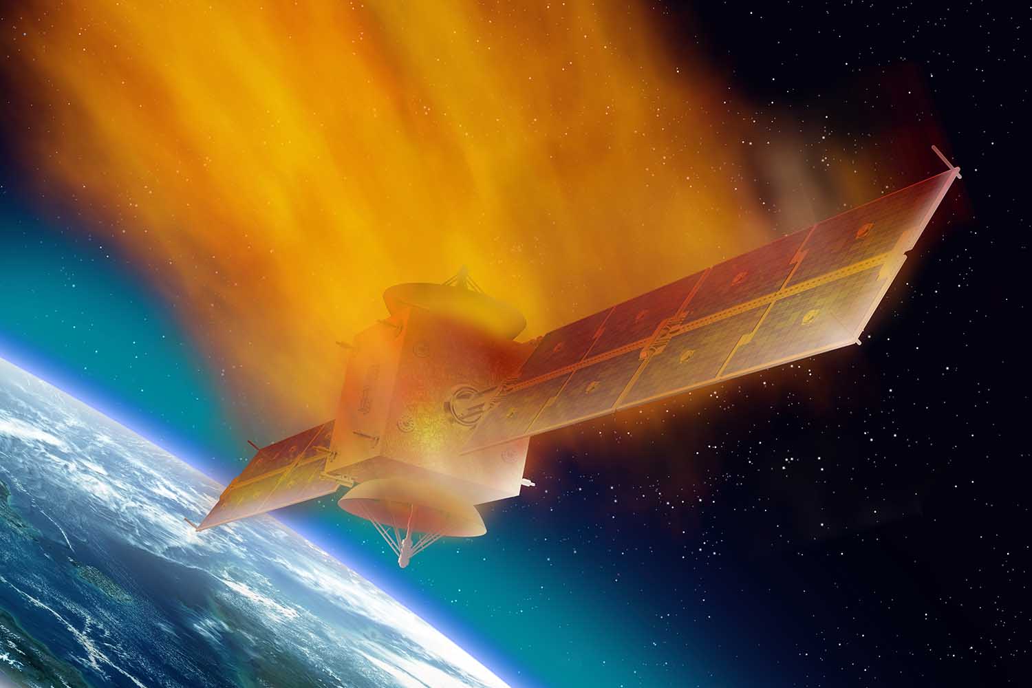 Reentrada de un satélite espacial en la atmósfera terrestre.